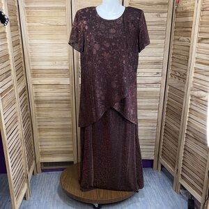 Positive Attitude Vintage Brown Women's 2 Piece Maxi Short Sleeve Dress Set 18